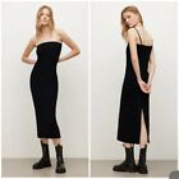 Allsaints NWT Women’s 8 Black Slip Midi Dress Charlie Removable Straps MSRP $149 - Picture 2 of 7